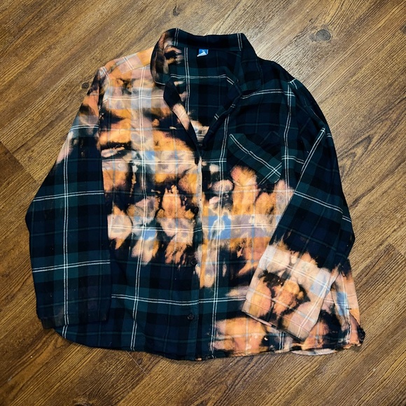 Old Navy Dark Green & Navy Button Up Bleached Long Sleeve Shirt Flannel Size 2X - Picture 4 of 10